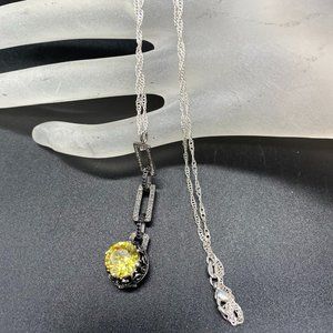 Necklace - White Diamond, Black Spinel, Citrine